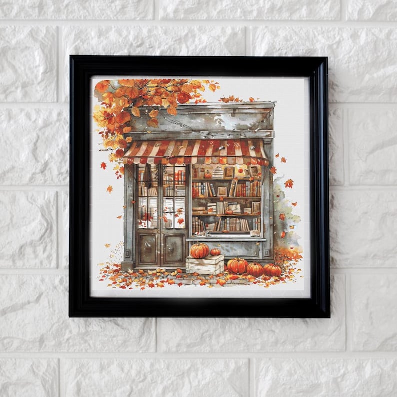 Pumpkin Bookshop Cross Stitch Pattern PDF - Etsy
