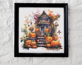 Pumpkin shed cross stitch pattern PDF