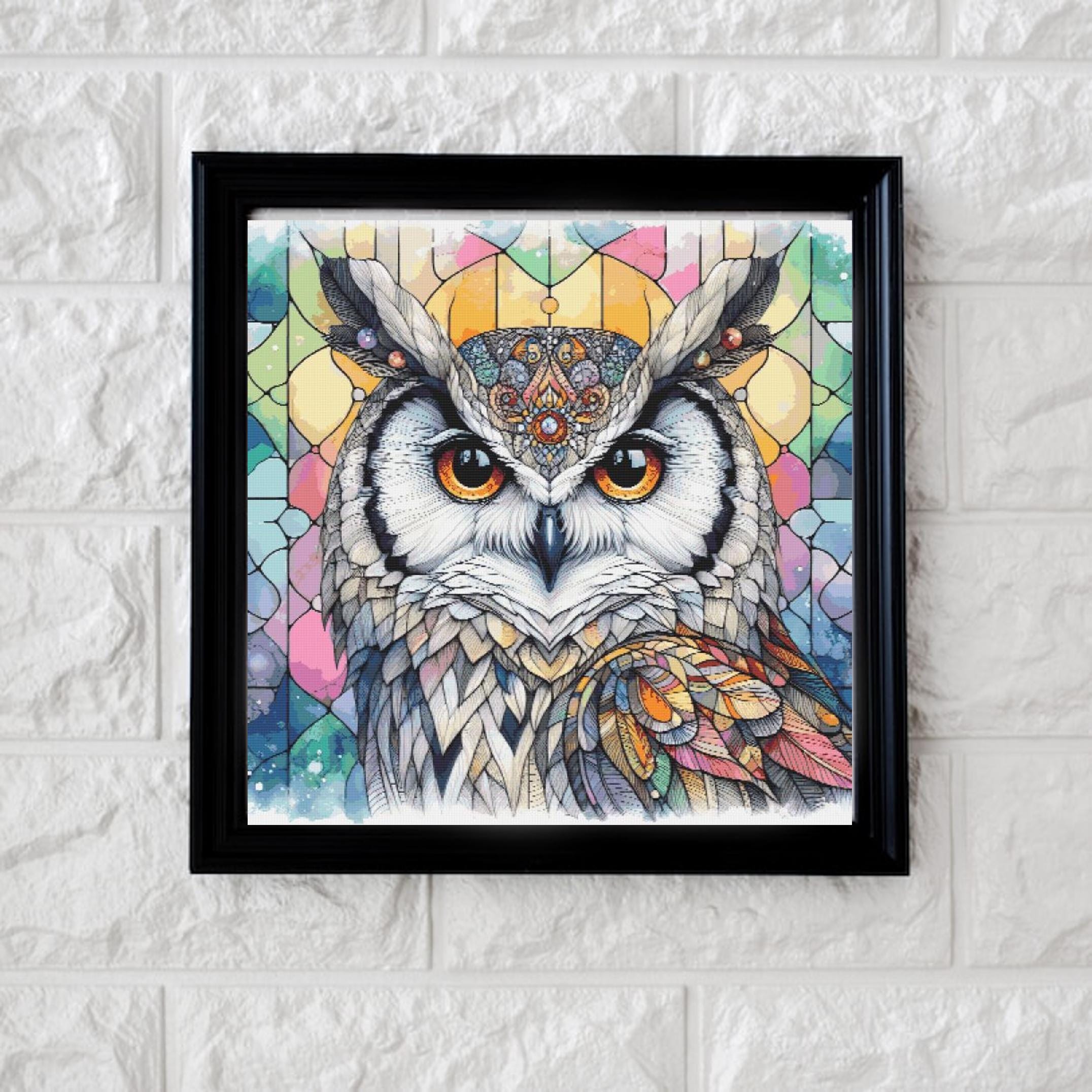 Mosaic owl cross stitch pattern full coverage PDF