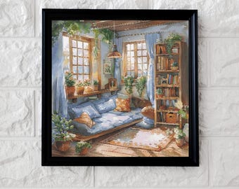 Cozy reading room cross stitch pattern full coverage PDF