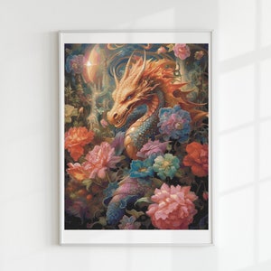 Dragon in the flowers cross stitch pattern full coverage PDF