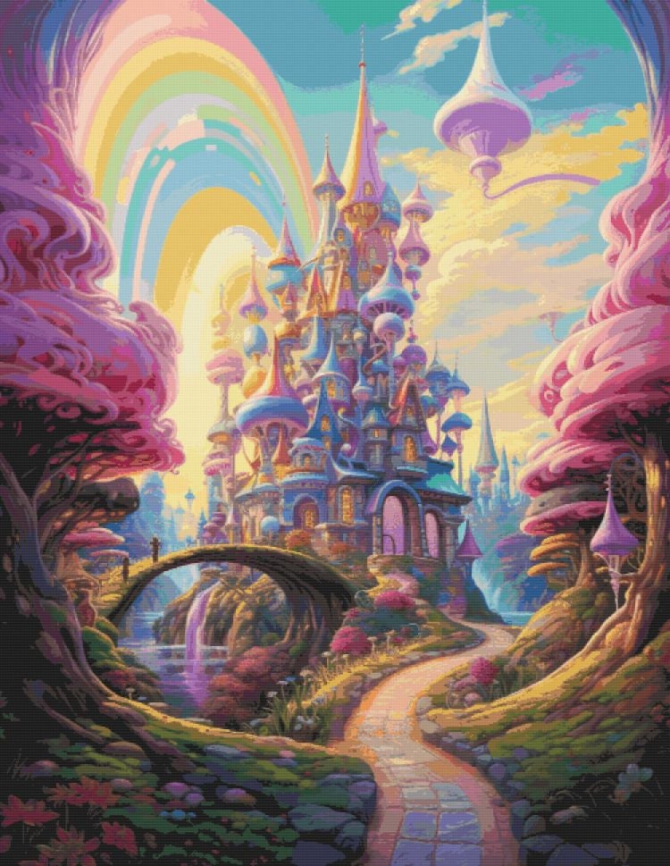 Rainbow Candy Land Castle Cross Stitch Pattern Full Coverage PDF - Etsy