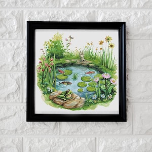 Cute pond cross stitch pattern PDF