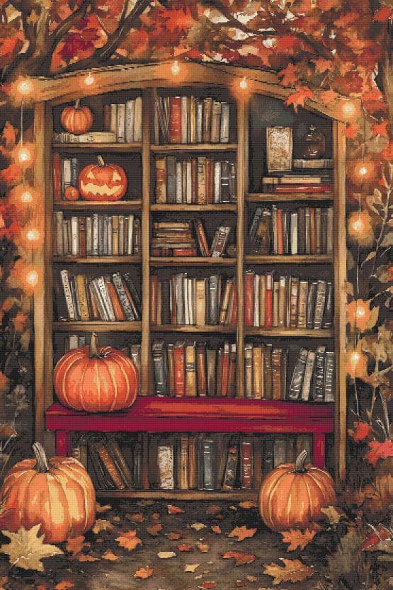 Autumn Bookshelf Cross Stitch Pattern Full Coverage PDF - Etsy