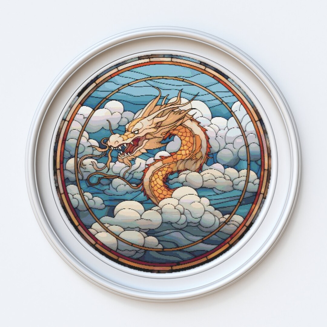 Kit De Punto De Cruz Dragón Mítico - Tela Impresa 11CT 40x50cm Con Hilos E Instrucciones Para Principiantes