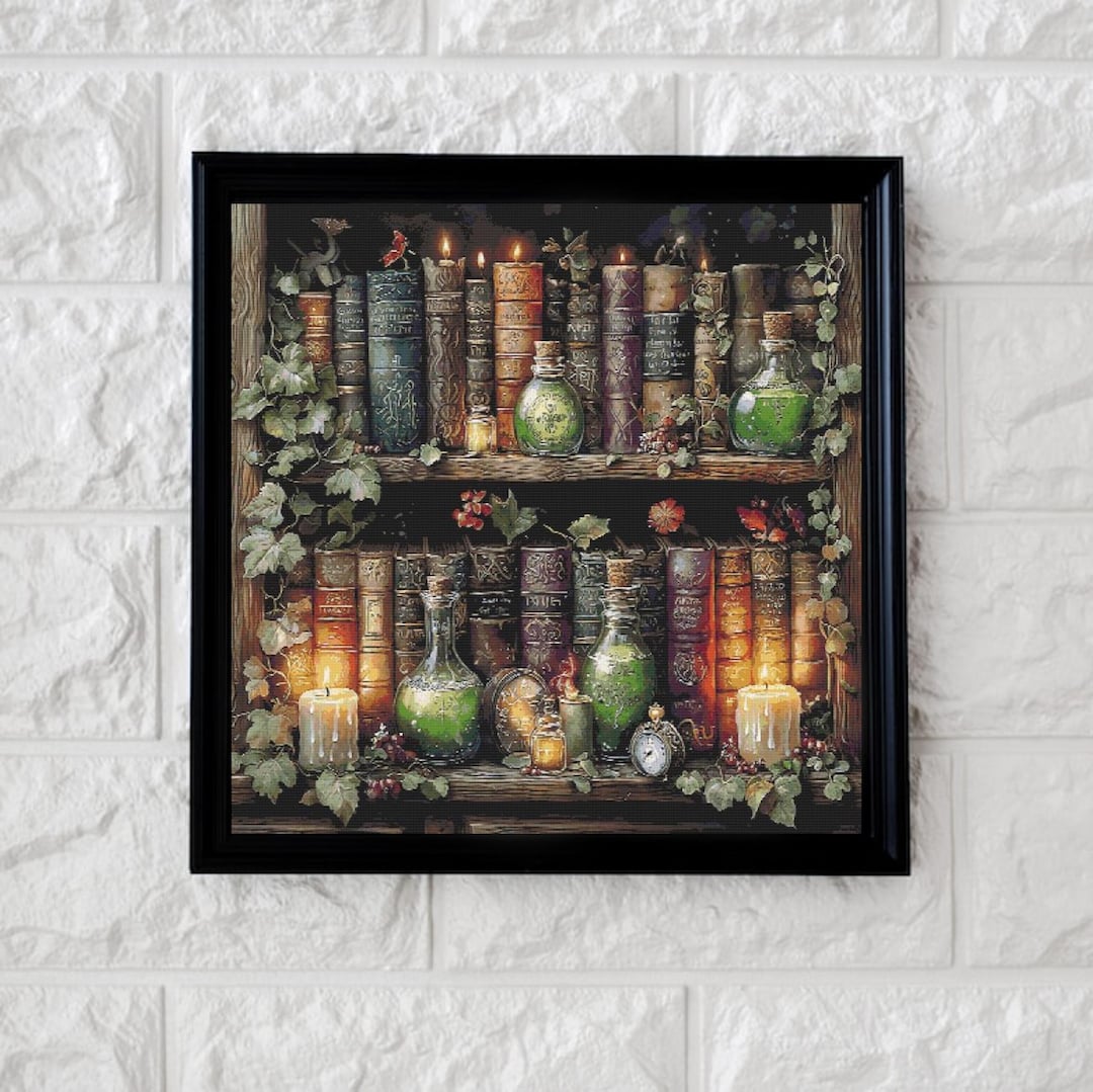 Dark Bookshelves Cross Stitch Pattern Full Coverage PDF - Etsy