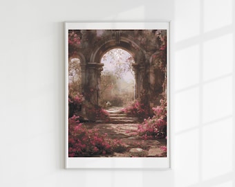 Pink archways cross stitch pattern full coverage PDF