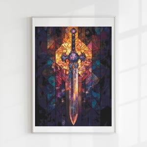 Stained glass sword cross stitch pattern full coverage PDF