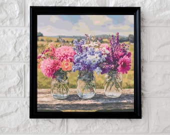 Flowers in a jar cross stitch pattern full coverage PDF