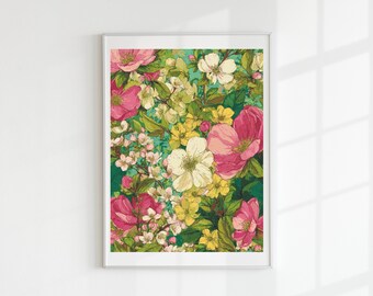 Green and pink flowers cross stitch pattern full coverage PDF