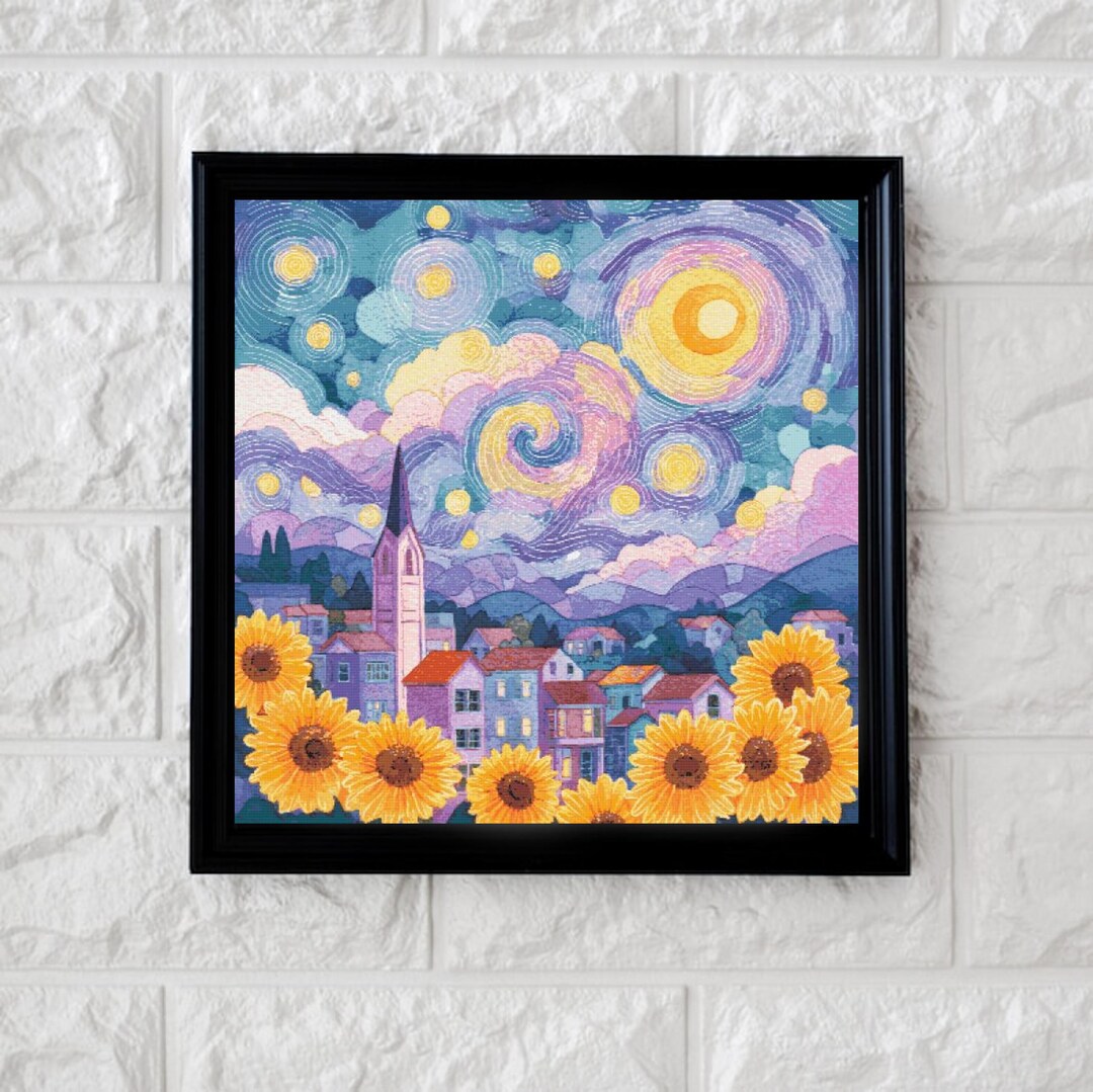 Pretty Starry Night Cross Stitch Pattern Full Coverage PDF - Etsy