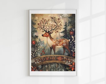 Cute festive deer cross stitch pattern PDF