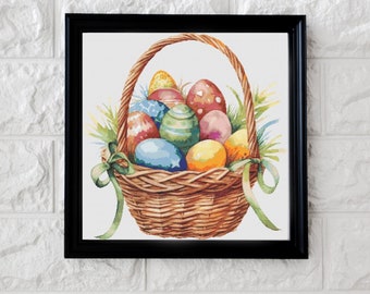 Easter egg basket cross stitch pattern PDF