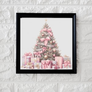 Pastel pink Christmas tree cross stitch pattern PDF