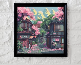 【AAKE】COLOR STITCH KARA JP Sakura Street Cross Stitch Pattern Full Coverage PDF - Etsy
