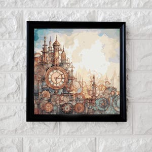 Steampunk city cross stitch pattern full coverage PDF