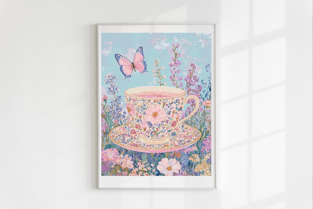 Butterfly Tea Cup Cross Stitch Pattern Full Coverage PDF - Etsy UK