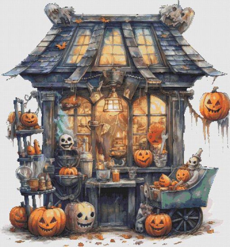 Haunted Halloween Store Cross Stitch Pattern PDF - Etsy