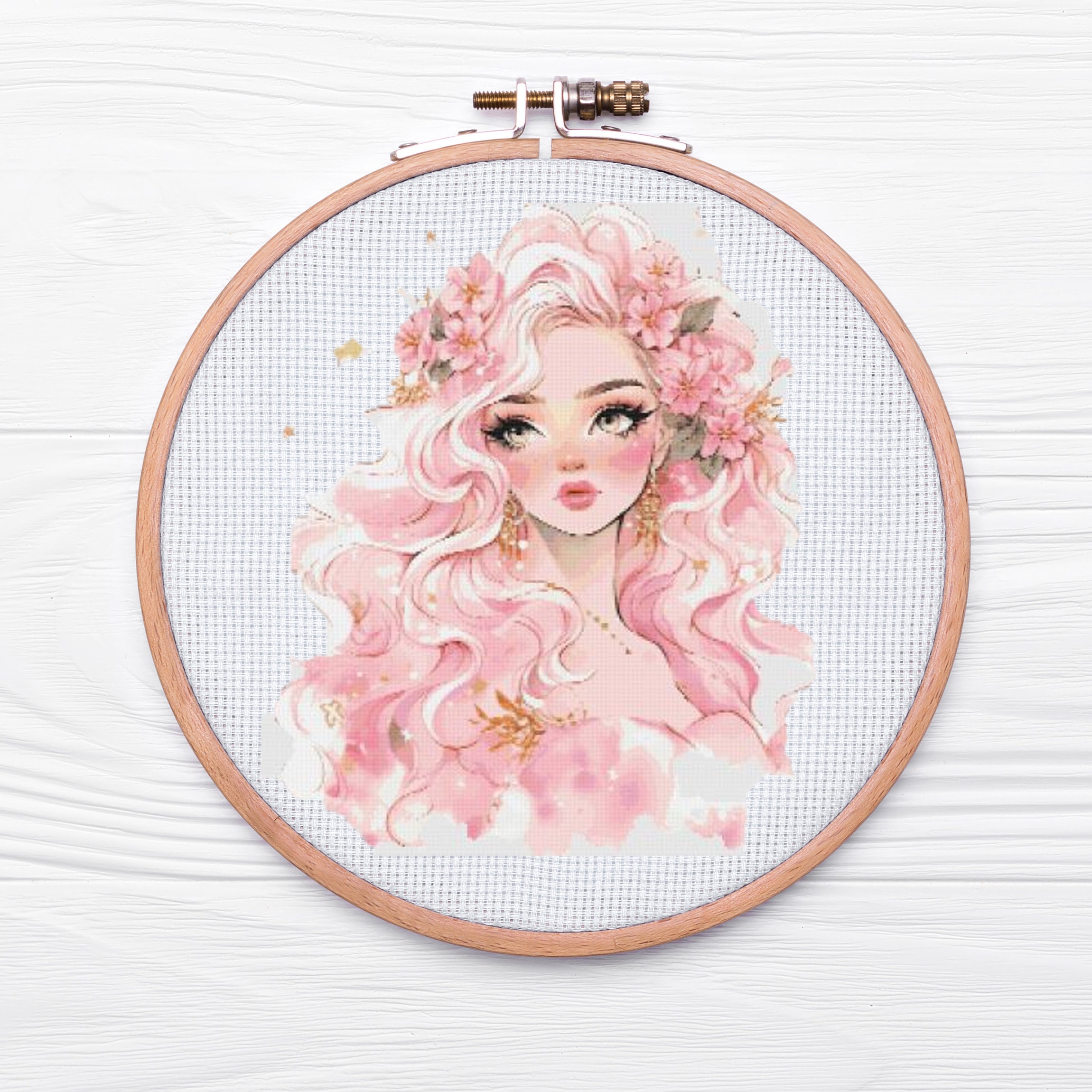 Watercolour Pink Anime Girl Cross Stitch Pattern PDF - Etsy Norway
