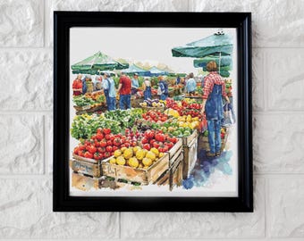 Farmers market cross stitch pattern PDF