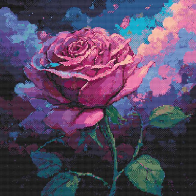 Pixel Galaxy Rose Cross Stitch Pattern Full Coverage PDF - Etsy