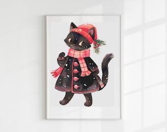Christmas black cat cross stitch pattern PDF