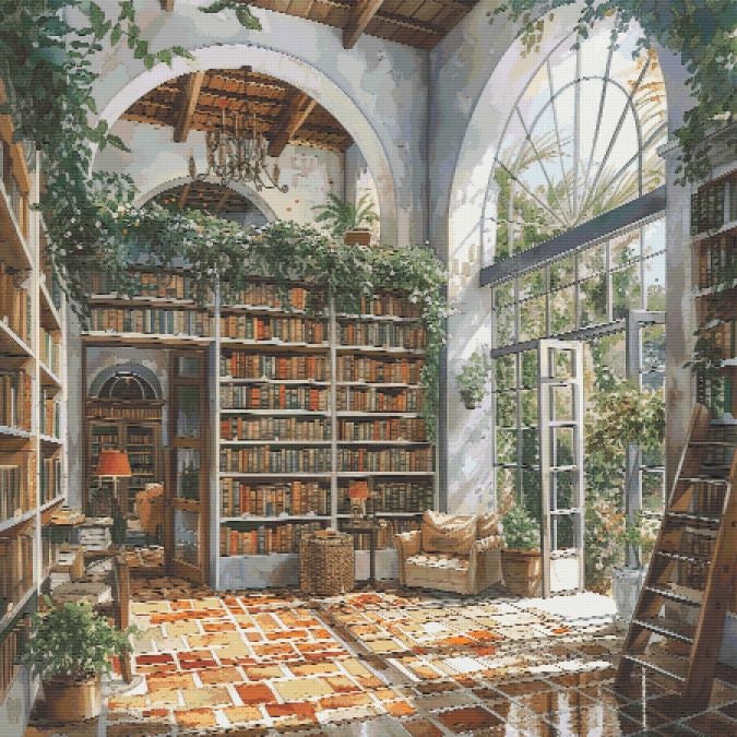 Green Library Cross Stitch Pattern Full Coverage PDF - Etsy