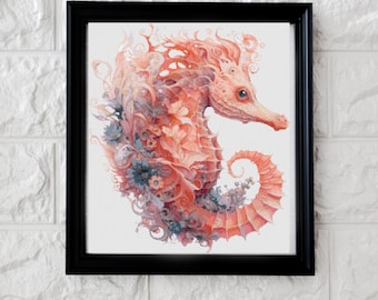 Coral seahorse cross stitch pattern PDF