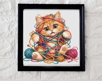 Kreuzstichmuster „Garnverhedderte Katze“ (PDF, vollständiger Download)