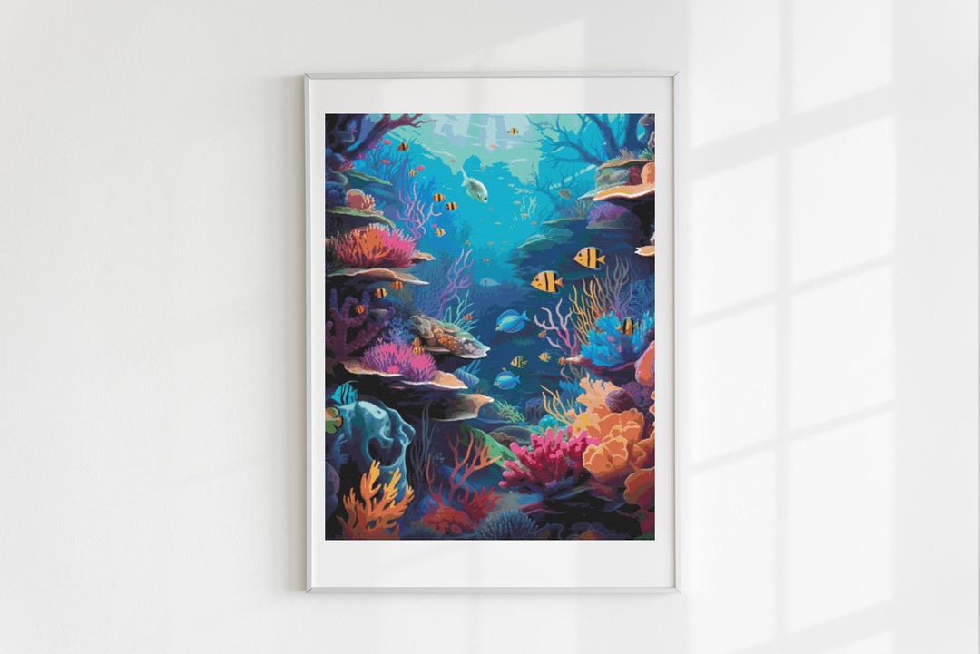 Bright Coral Under the Sea Cross Stitch Pattern Full Coverage PDF - Etsy