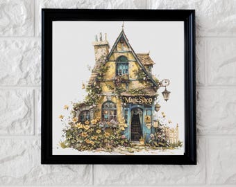 Overgrown magic shop cross stitch pattern PDF