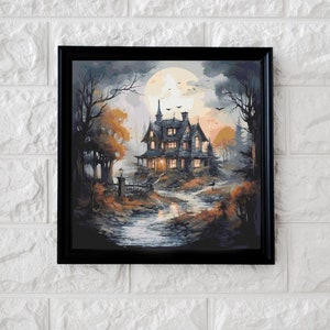Creepy autumn house cross stitch pattern full coverage PDF