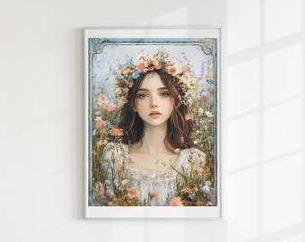 Pretty flower girl cross stitch pattern full coverage PDF