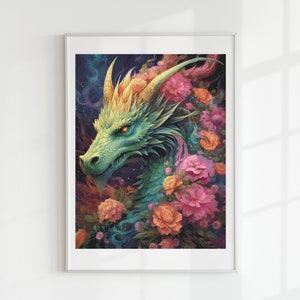 Green floral dragon cross stitch pattern full coverage PDF