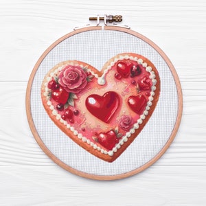 Jelly heart cookie cross stitch pattern full coverage PDF