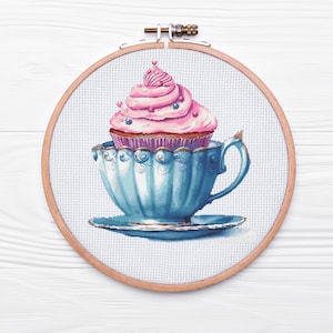 Teacup cupcake cross stitch pattern PDF