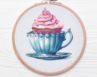 Teacup cupcake cross stitch pattern PDF