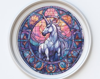 マジカルユニコーンのステンドグラスクロスステッチパターンデジタル