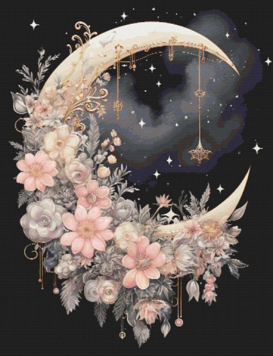 Floral Moon Cross Stitch Pattern Full Coverage PDF - Etsy