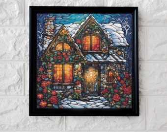 Mosaic stained glass house cross stitch pattern full coverage PDF