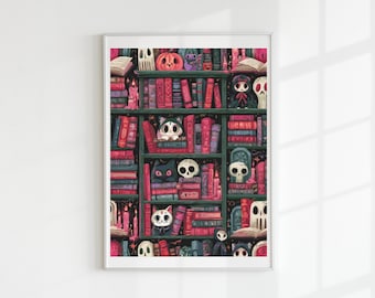 Halloween bookshelf cross stitch pattern full coverage PDF