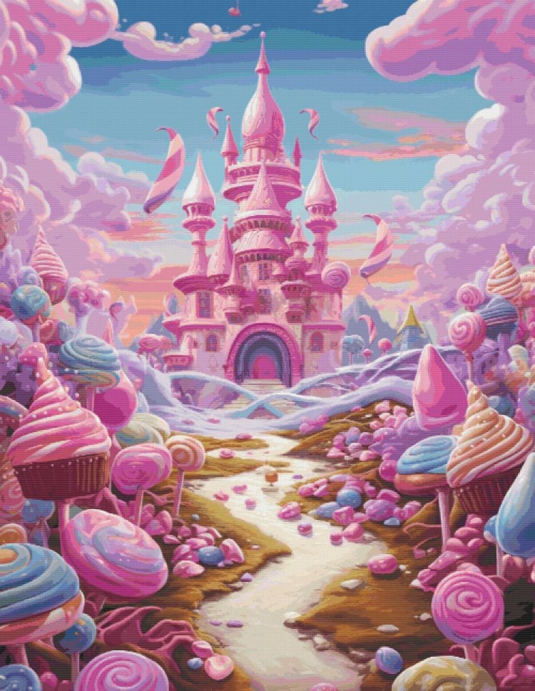 Pink Candy Castle Cross Stitch Pattern Full Coverage PDF - Etsy