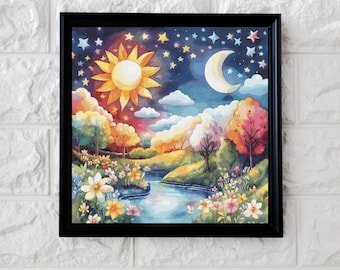 Sun moon and stars cross stitch pattern full coverage PDF