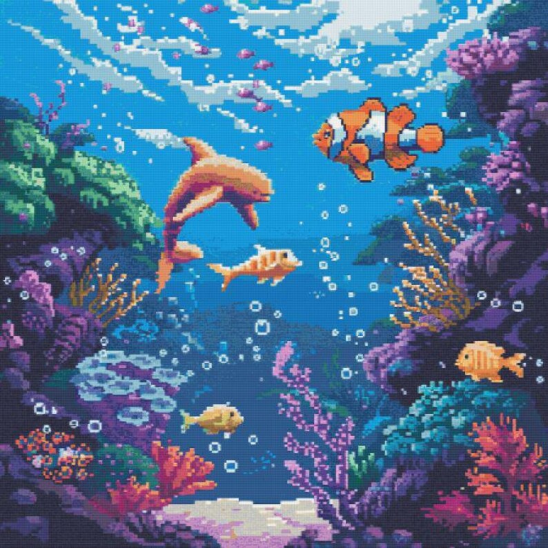 Fishy Pixel Art Cross Stitch Pattern Full Coverage PDF - Etsy