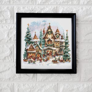 Happy Christmas village cross stitch pattern PDF