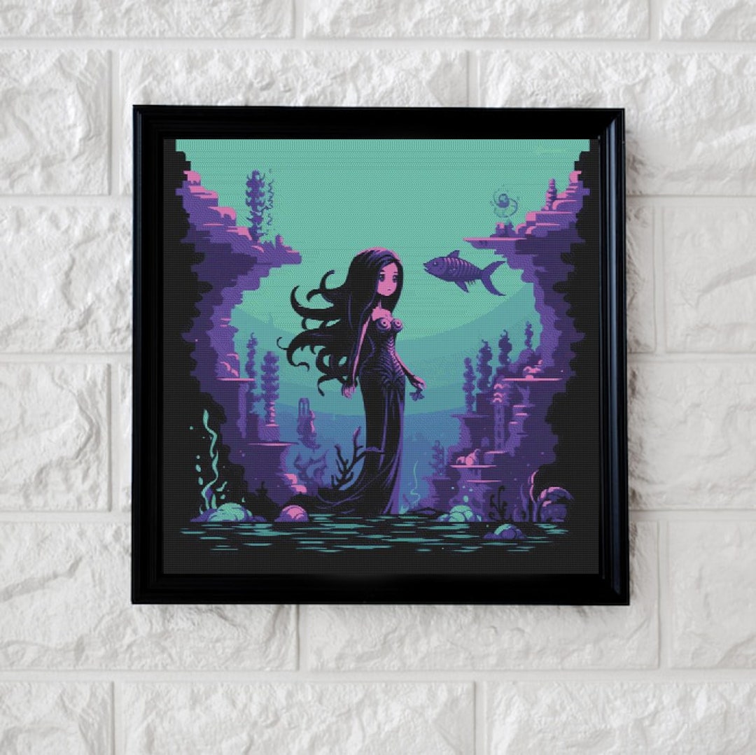 Goth Mermaid Cross Stitch Pattern Full Coverage PDF - Etsy