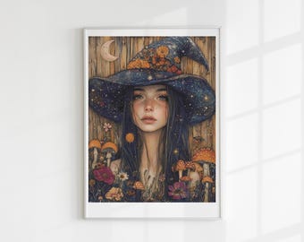 Mushroom witch cross stitch pattern full coverage PDF
