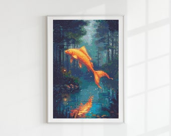 Pixel art fish cross stitch pattern full coverage PDF