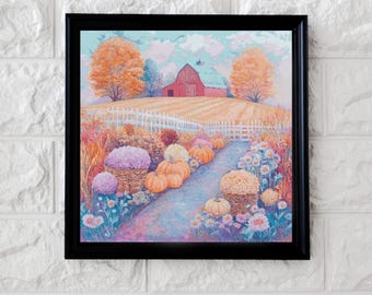 Pretty pastel pumpkin farm cross stitch pattern full coverage PDF