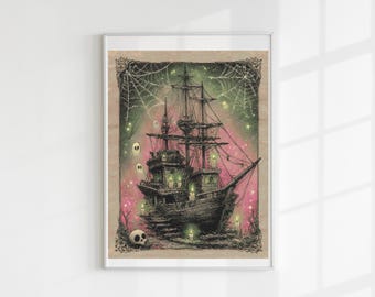 Haunted ship cross stitch pattern full coverage PDF
